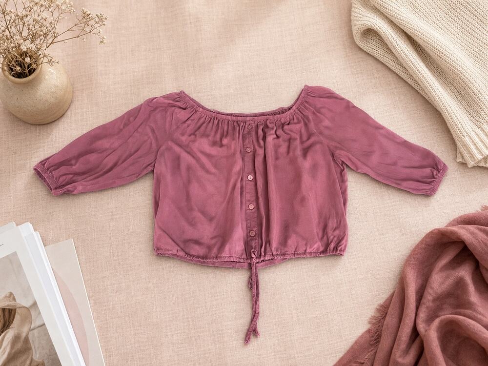 Streetwear Society Pink Off Shoulder Peasant Blouse Button Front XL